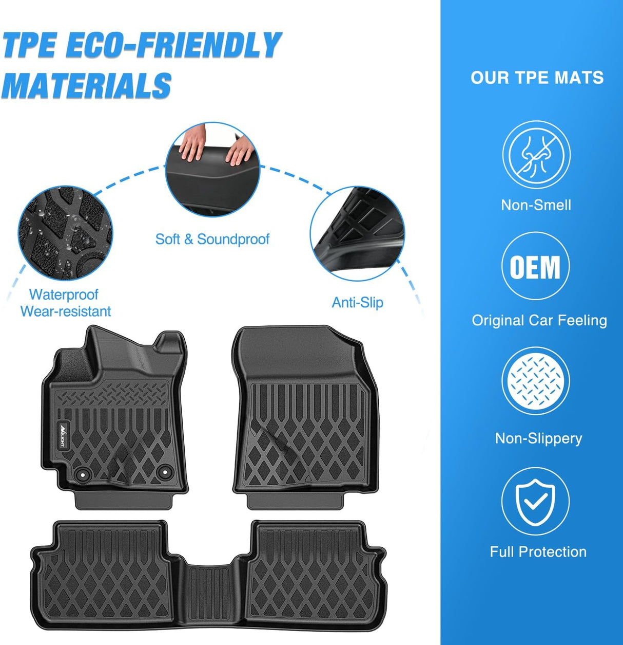 TPE Floor Mats for Toyota Corolla 2008 2009 2010 2011 2012 2013 | All Weather Custom Fit Heavy Duty Floor Liners