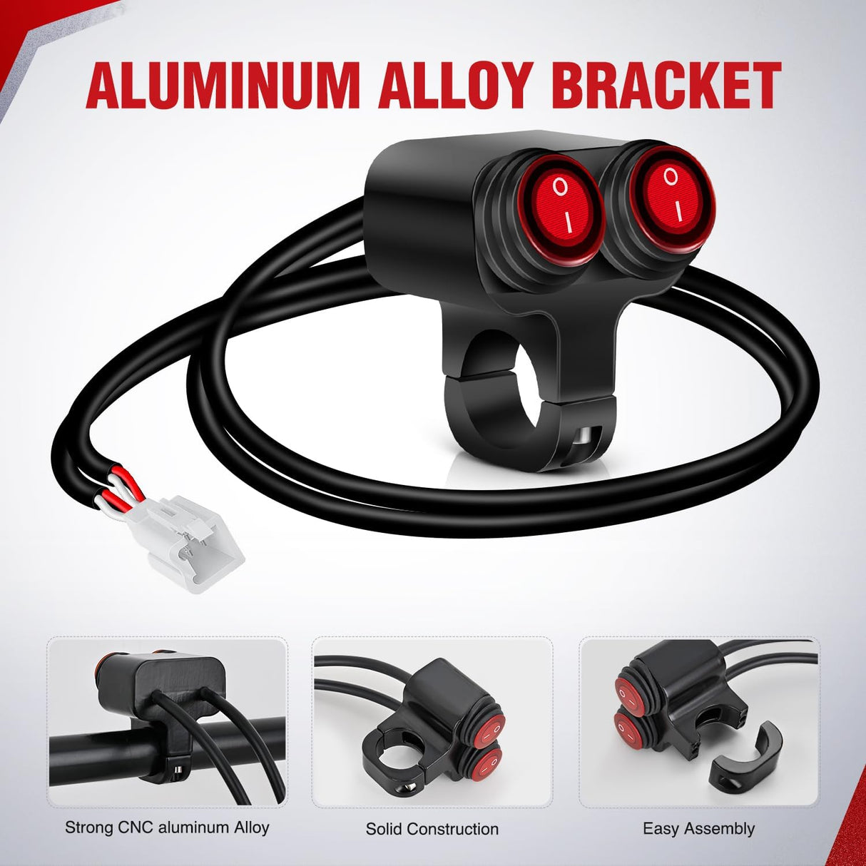 Motorcycle 7/8 Inch (22mm) Handlebar Switch Plug and Play 12V Waterproof On Off Push Button Dual Control for ATV UTV Driving Light Bar