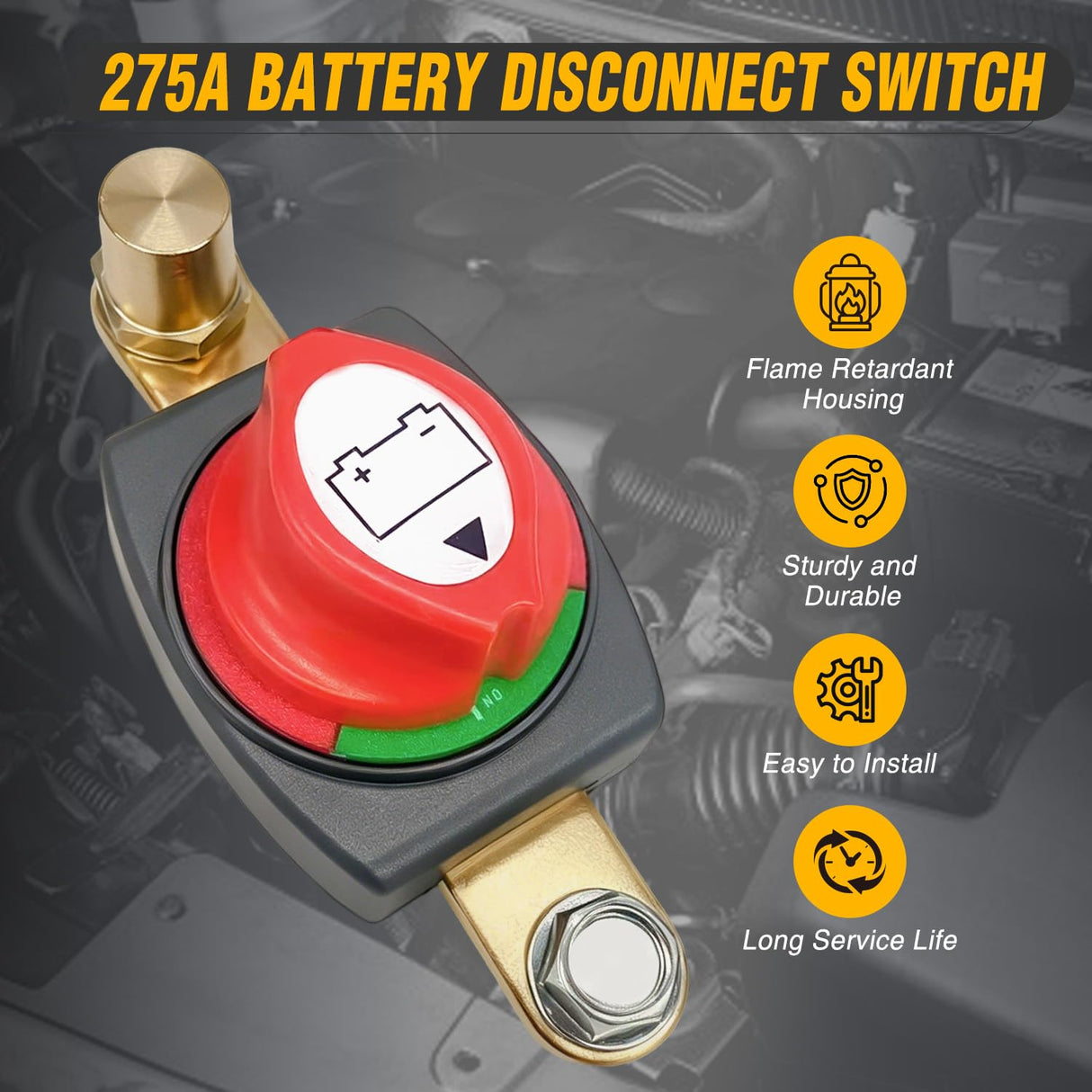 Side Post Battery Disconnect Switch with Adapter Negative | 12V-48V 275A Marine Battery Kill Switch ON OFF Negative Power Cut Shut Off for Boat Car RV