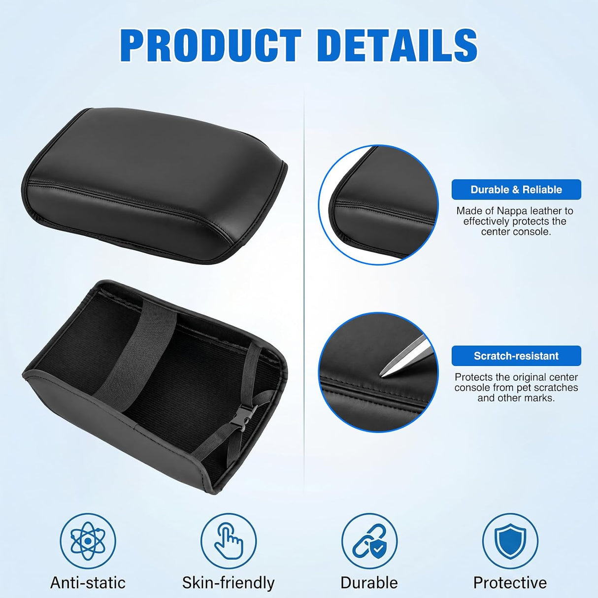 Center Console Cover Fit for Toyota Tacoma 2024 2025 2026 Armrest | Nappa Leather Armrest Cover for Toyota Accessories Waterproof Middle Console Cushion Anti-Scratch Car Arm Rest Box Pad, Black