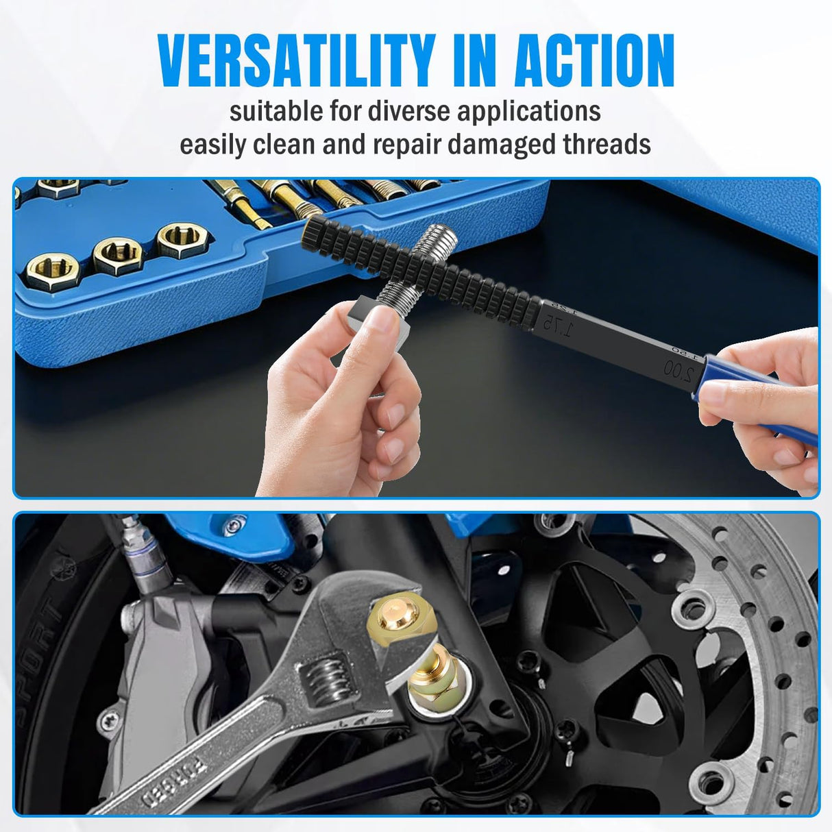 15PCS Metric Thread Chaser Set with Case Universal M6 M8 M10 M12 | 7 Taps 7 Dies 1 Threads File Thread Repair Kit Master Automotive Tool for Mechanics Auto Shops Home Garage Mobile Repair