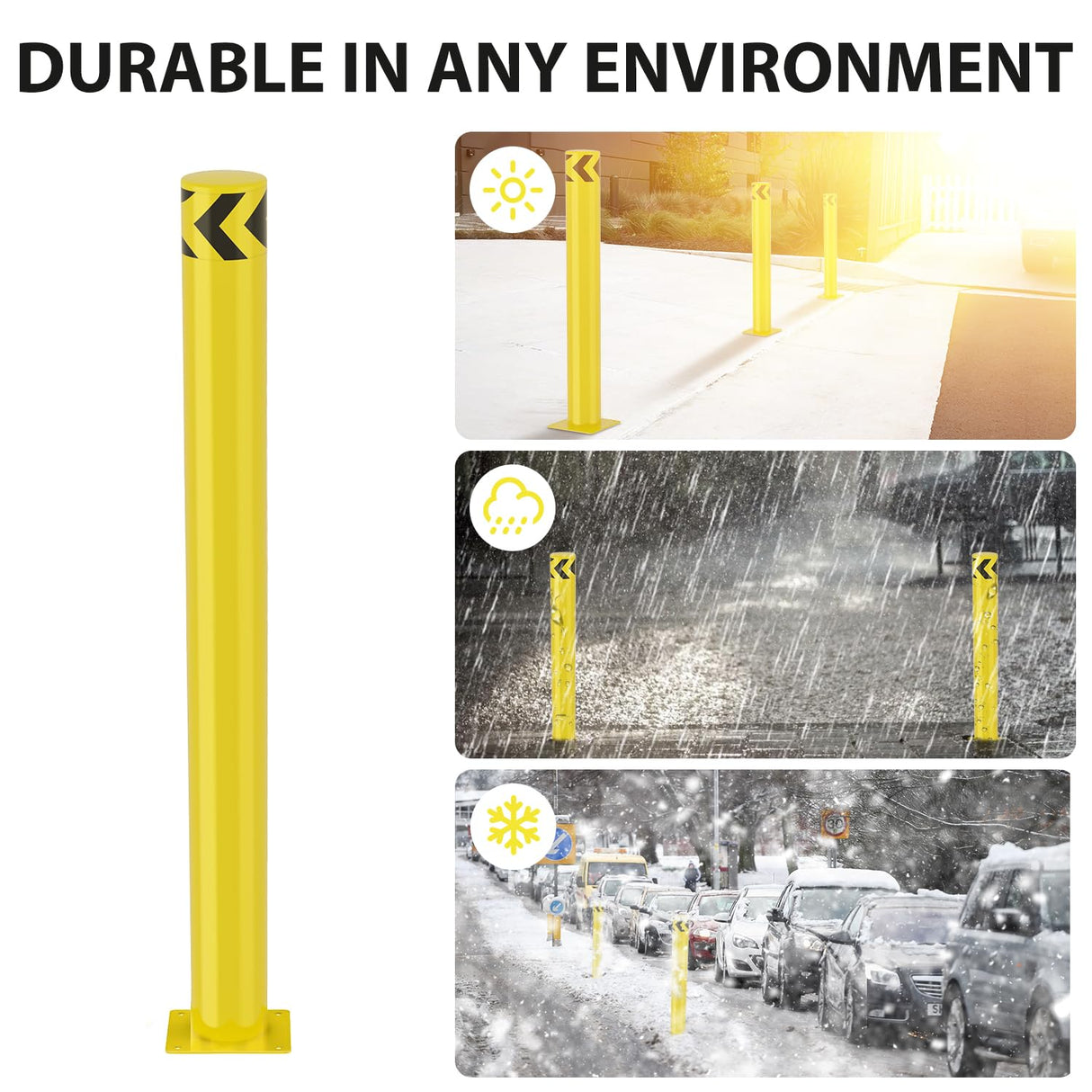Safety Bollard, 42 inches Height Steel Bollard Post High High Visibility, 2 Pack