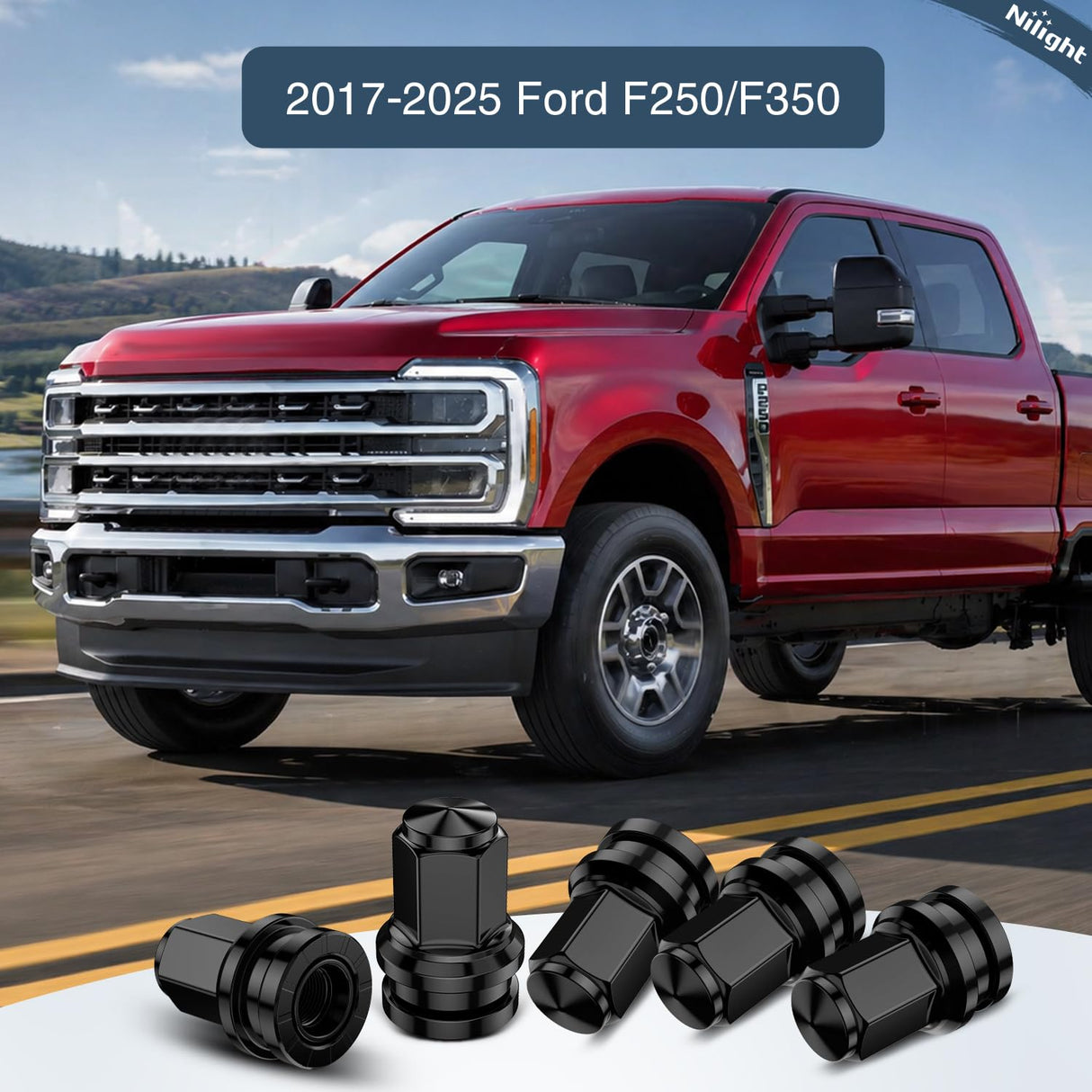 32PCS M14x1.5 Lug Nuts Compatible with 2017-2025 Ford F250/F350 | Closed End Mag Seat One-Piece Solid Black Steel OEM Factory Wheel Nuts Replace