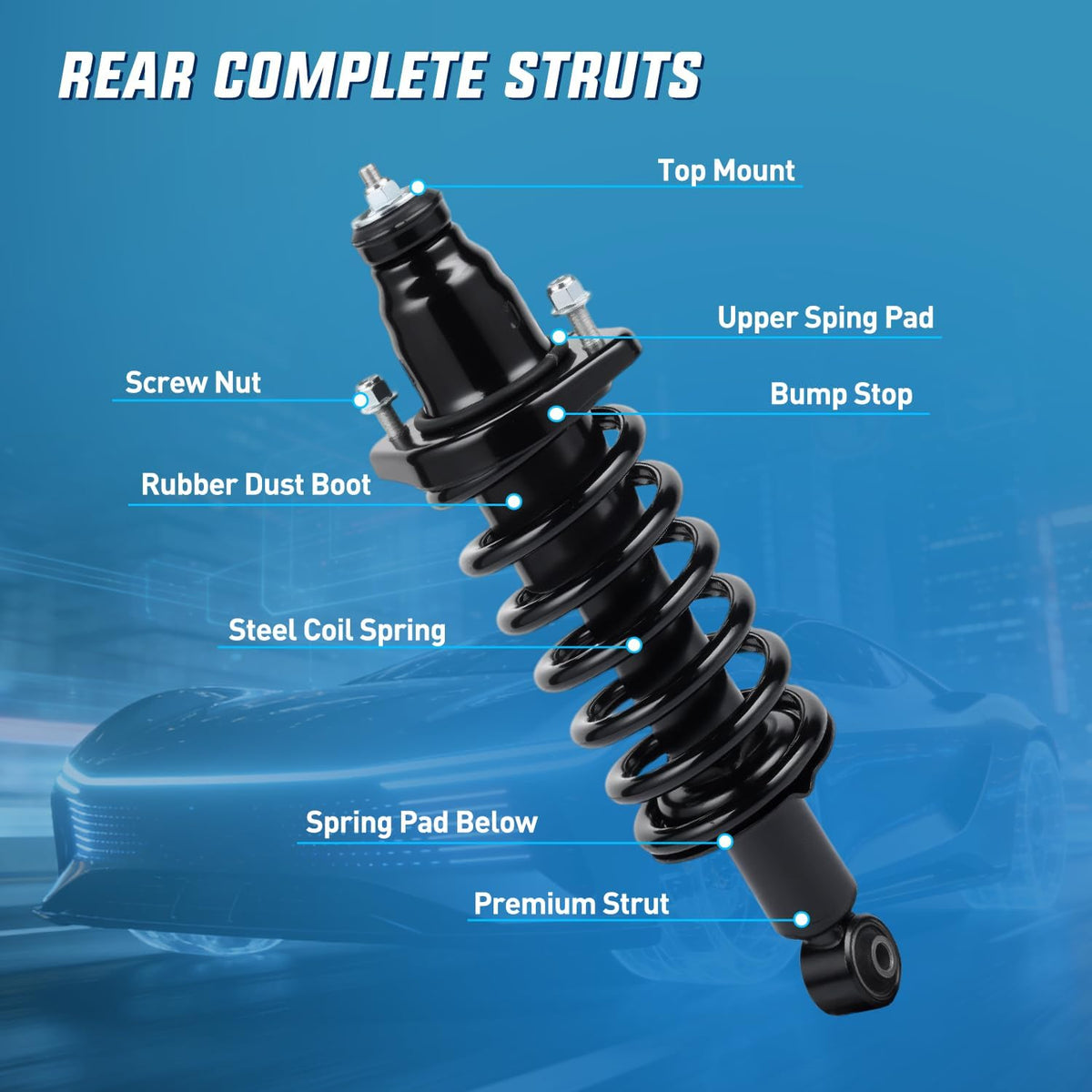 Rear Struts and Shocks Complete Assembly Kit with Coil Spring - Pair Fit for Honda Civic 2001 2002 2003 2004 2005 Rear Shock Absorber and Strut Assembly Replacement OE# 171340L 171340R, 2PCS