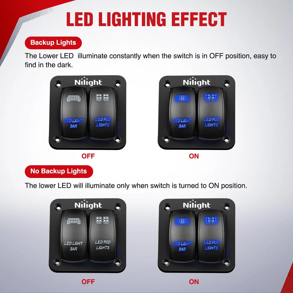 16AWG Wire Harness LED Light BAR and LED POD Lights 4 Leads W/ 12V 5Pin Switch | 6 Fuses | 8 Spade Connectors Nilight