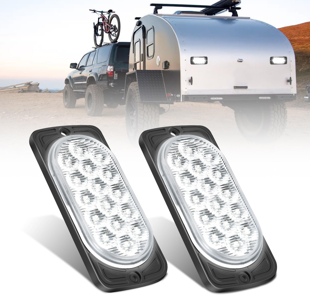 Taillight Assembly 4.4 Inch Aluminum Housing Tail Light 2 PCS 16 LED White Back Up Reverse Marker Lights Surface Mount IP67 Waterproof for 10-30V RV Camper Trailer Truck Bus Boat