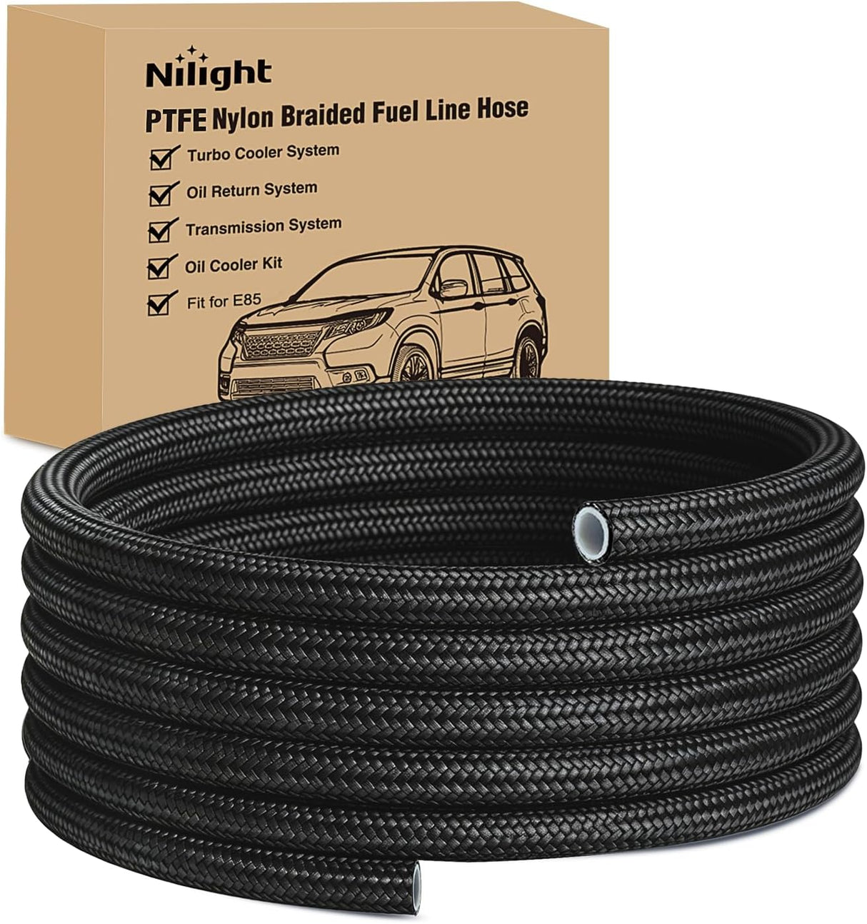8AN 10FT PTFE Stainless Steel Braided Fuel Line Hose Only | Compatible with E85 PTFE Teflon EFI Fuel Line Universal for LS Engines & Automotive Racing Applications