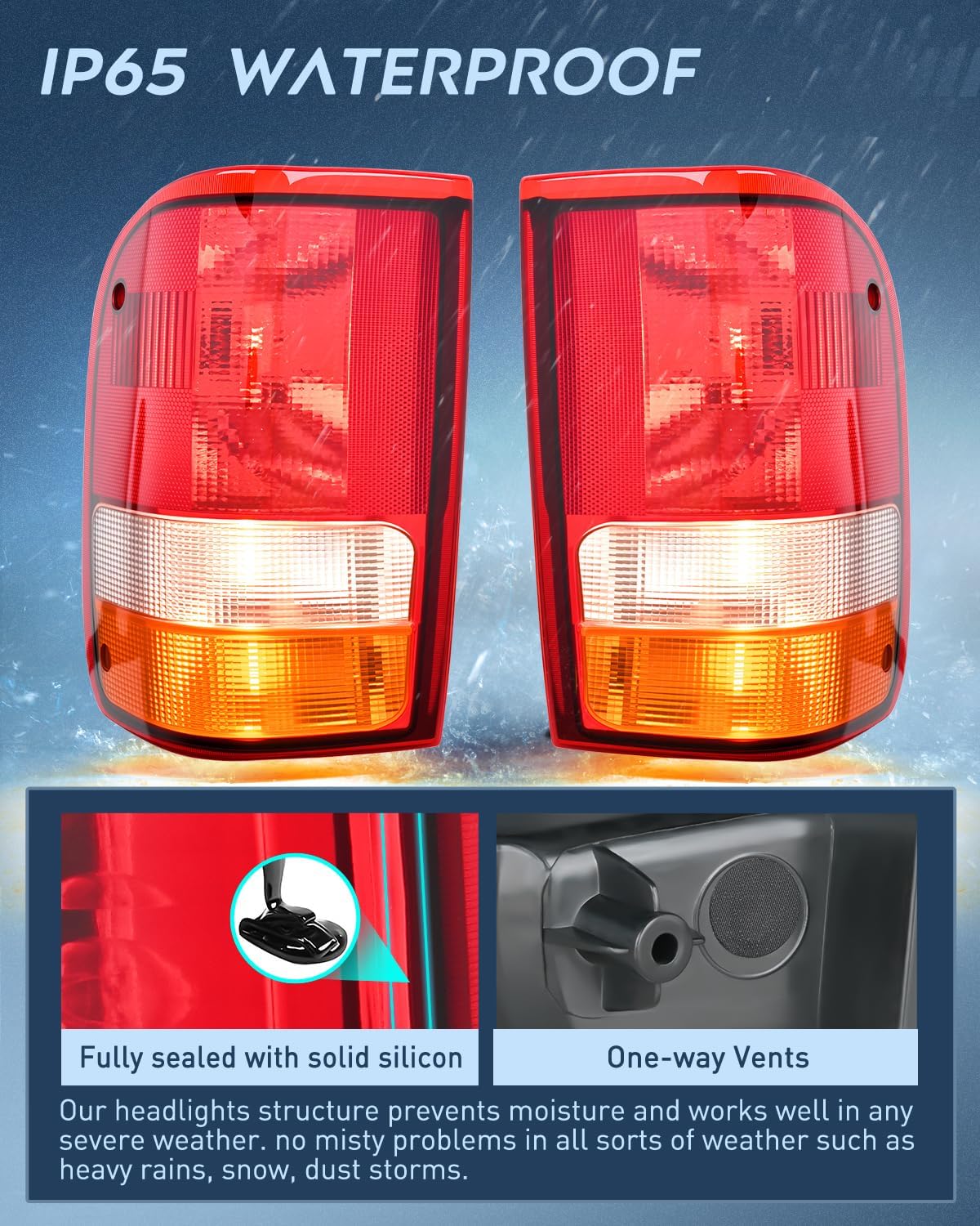 Taillight Assembly Compatible with 1993 1994 1995 1996 1997 Ford Ranger Red Clear Tail Light OE Style Rear Lamp Replacement Driver and Passenger Side