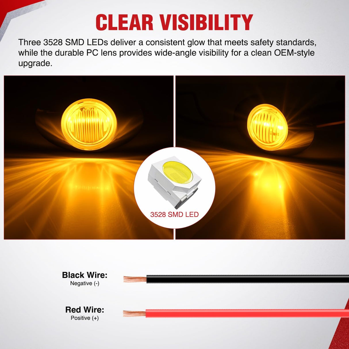 3 Inch Oval Trailer Marker Light, Chrome Bezel Clear Lens Amber LED | 10 Pack IP67 Waterproof 12V Surface Mount Marker & Clearance Light, Fits Semi Trucks Trailers RVs Pickup Trucks Vans