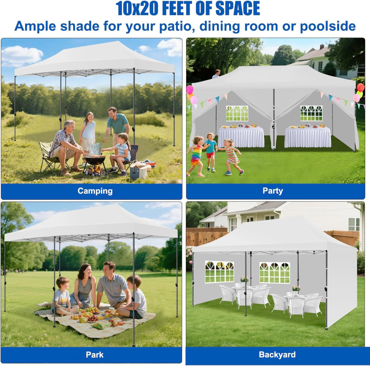 10x20 Pop Up Canopy Tent with Sidewalls Instant Outdoor Canopy, Waterproof & UV Protection, Easy Setup Adjustable Height Heavy Duty Shelter Gazebo Tent for Patio Backyard Party Events, White