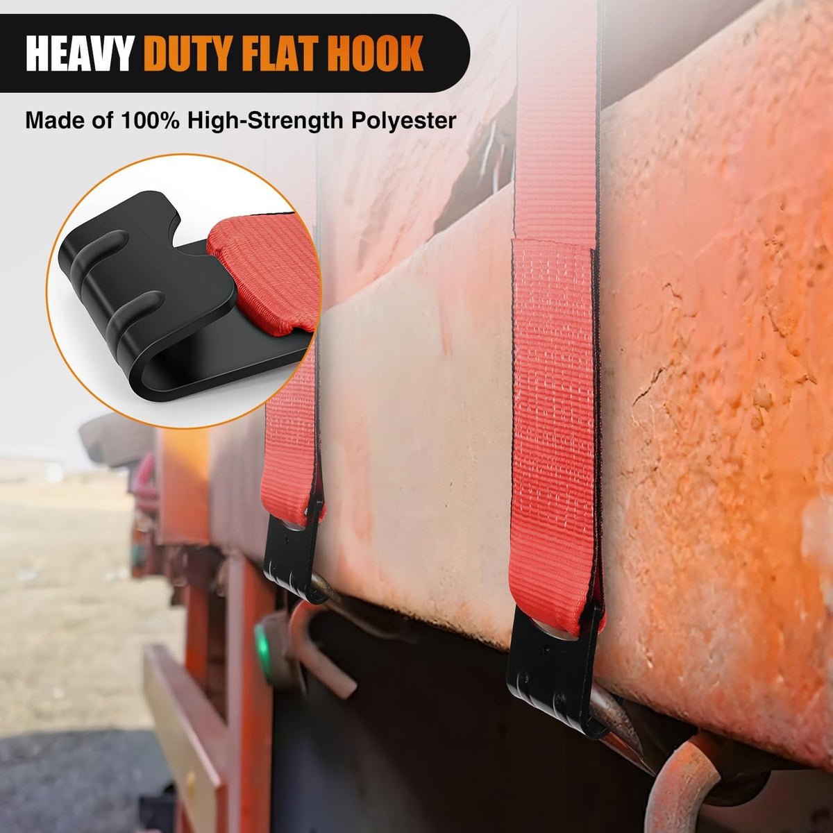 Truck Straps 4 Inch x 30' Heavy Duty Tie Down with Flat Hooks | 16800LBS Break Strength & 5400LBS WLL for Flatbed Trailer Cargo Control Recovery Tree Saver 10 Pack Red