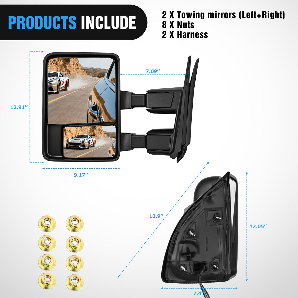 Towing Mirrors Turn Signal Puddle Lights Power Heated Adjustable Glass Manual Telescoping Folding Compatible With 2008-2016 Ford F250 F350 F450 F550 Super Duty
