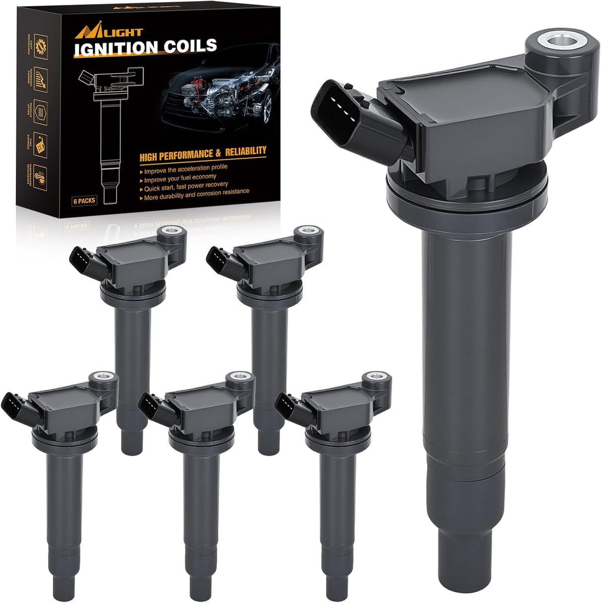 Ignition Coil Pack UF267 Fit for Toyota Sienna Camry Highlander Avalon Lexus RX300 ES300 RX400h 1999 2000 2001 2002 2003 2004 2005 2006 2007 2008 3.0L 3.3L V6 OE# C1175 Ignition Coils Set of 6
