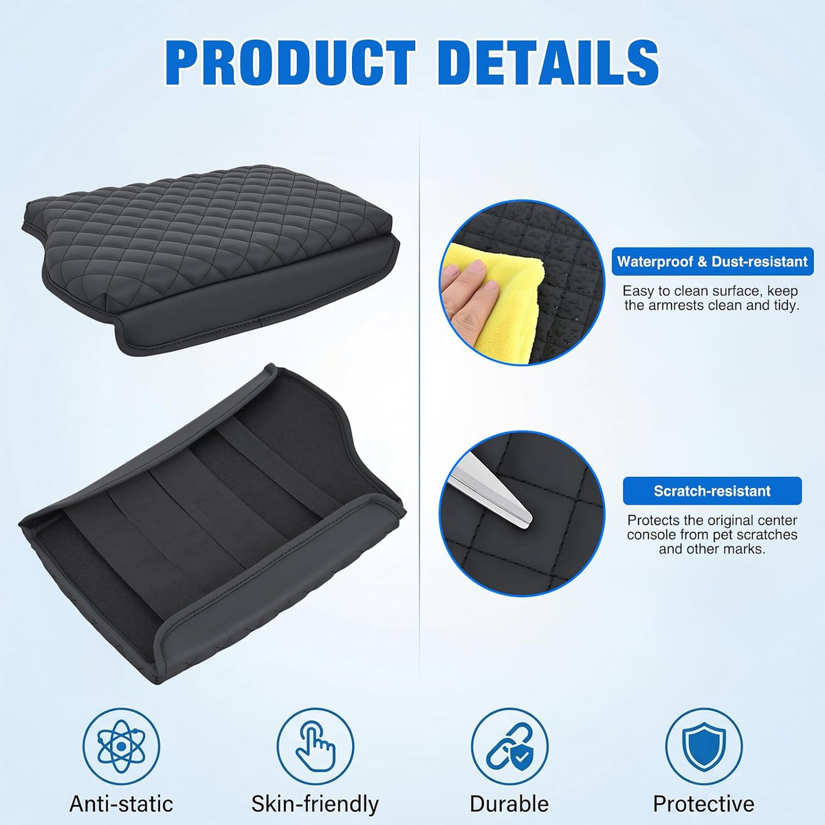 Center Console Cover for Hyundai Palisade 2019-2025 Armrest Cushion | Premium Nappa Leather Armrest Cover for Car Waterproof Center Console Pad Protector Anti-Scratch Arm Rest Box Cover, Black