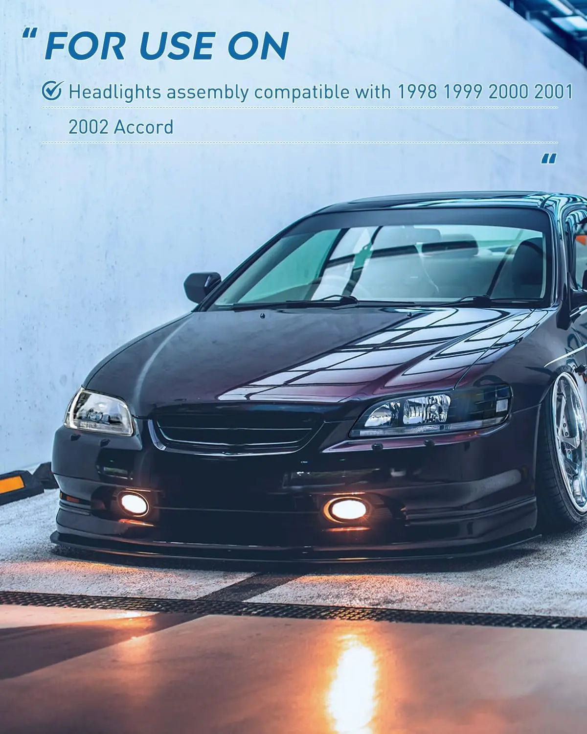 Headlight Assembly Headlight Assembly Black Case Clear Reflector Upgraded Clear Lens For 1998-2002 Honda Accord (Pair)