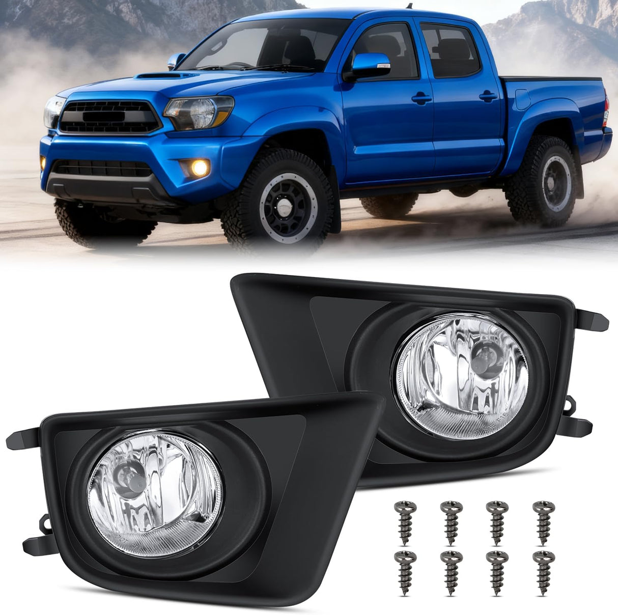 Fog Lights Assembly Compatible with 2012 2013 2014 2015 Toyota Tacoma Clear Lens Driver and Passenger Side H11 12V 55W Bulbs