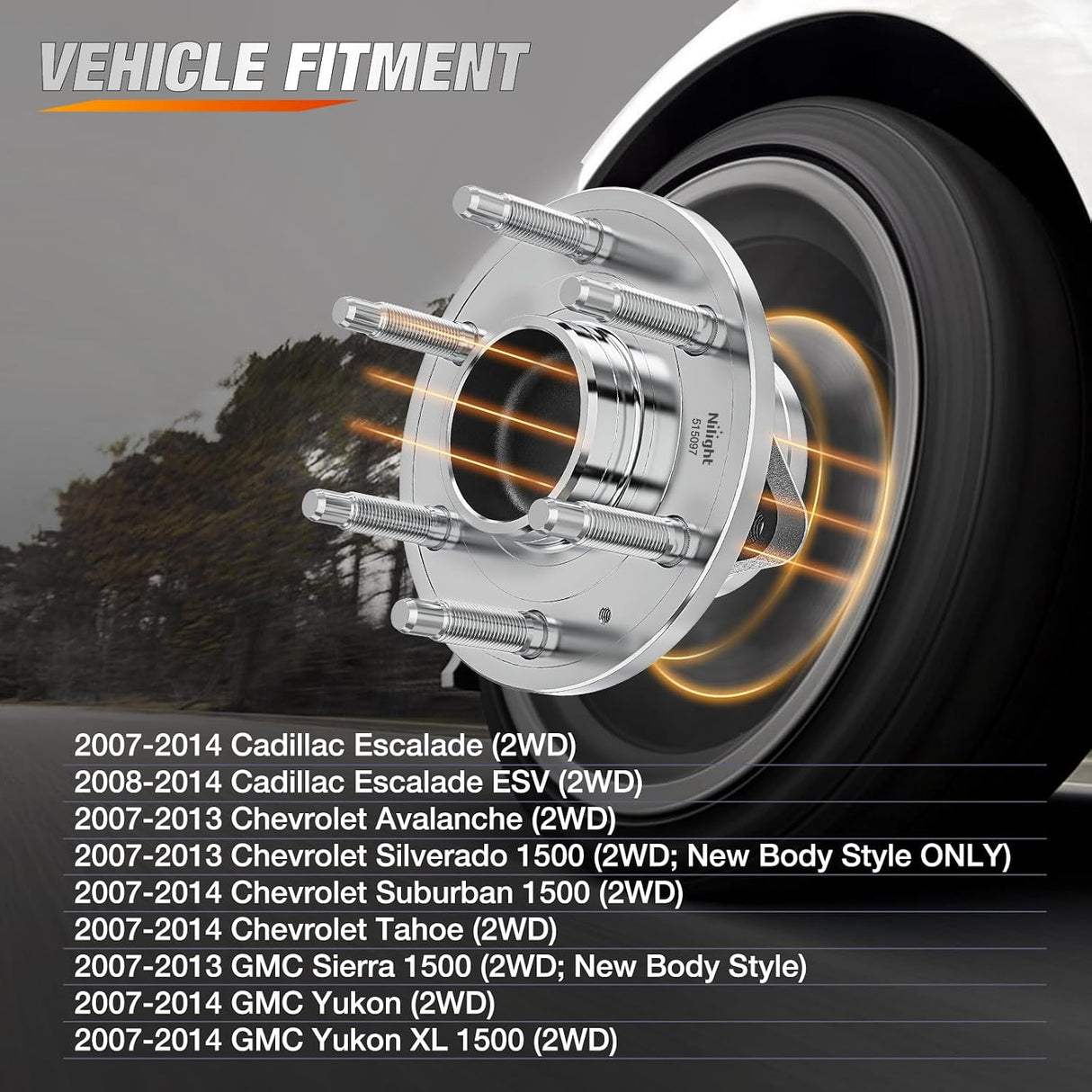 Front Wheel Hub and Bearing Assembly for 2007–2014 Chevy Tahoe Suburban 1500, 2007–2013 Silverado 1500 (New Body Style), GMC Yukon XL Sierra 1500, Cadillac Escalade ESV (2WD), 515097-2Pack