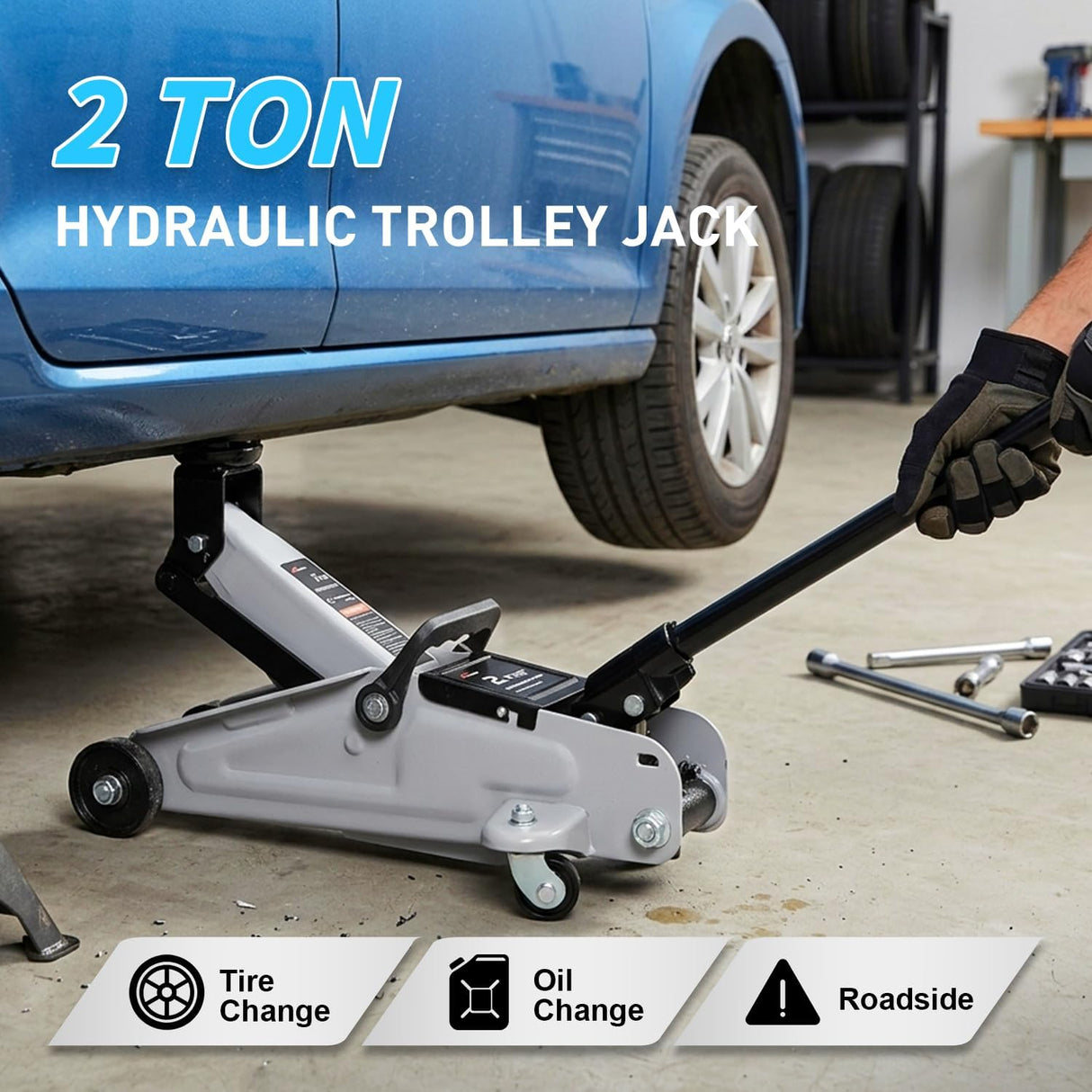 2 Ton Floor Jack, 4,000 lbs Hydraulic Trolley Car Jack with Safety Locking Pin, Portable Steel Service Jack with Storage Case, 5.1 Inch-13 Inch Lifting Range