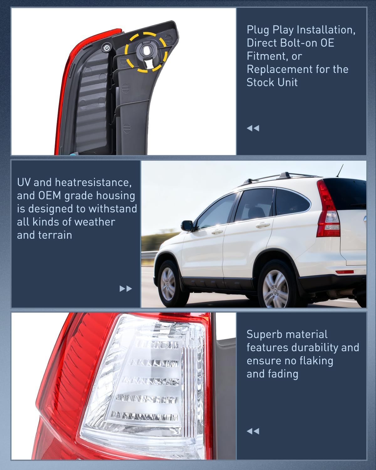Taillight Assembly Compatible with 2007 2008 2009 2010 2011 Honda CR-V Tail Light OE Style Rear Lamp Replacement Driver Side