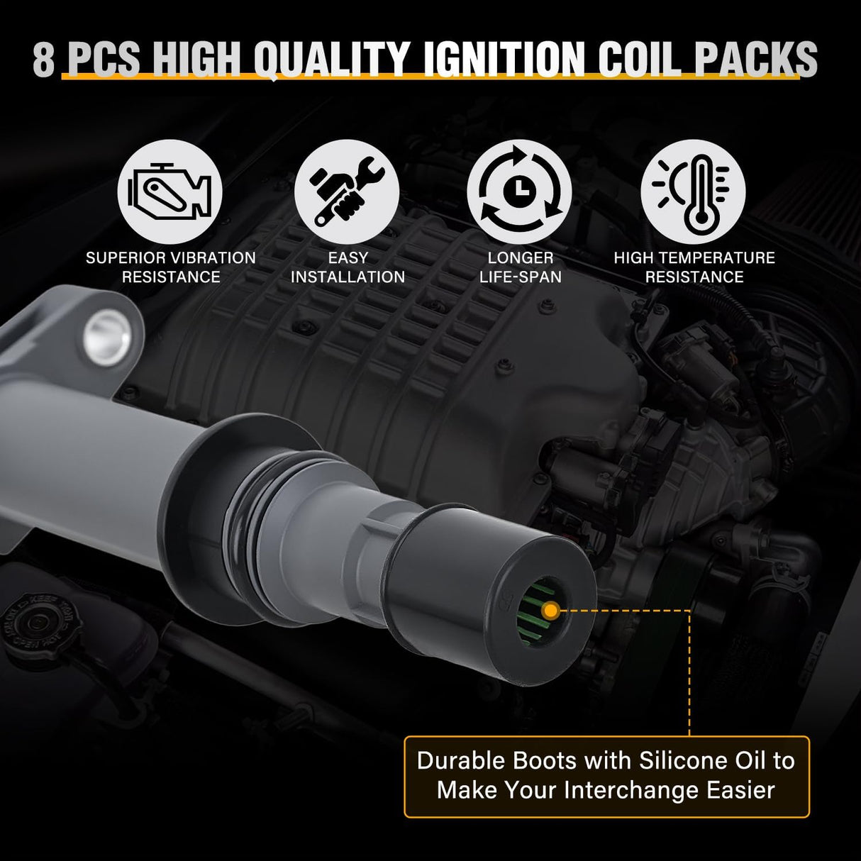 Ignition Coil Pack UF270 Fit for Dodge Ram 1500 Durango Dakota Jeep Commander Grand Cherokee Liberty Mitsubishi Raider Aspen 2002-2007 4.7L V8 3.7L V6 OE# UF297 UF399 Ignition Coils Set of 8