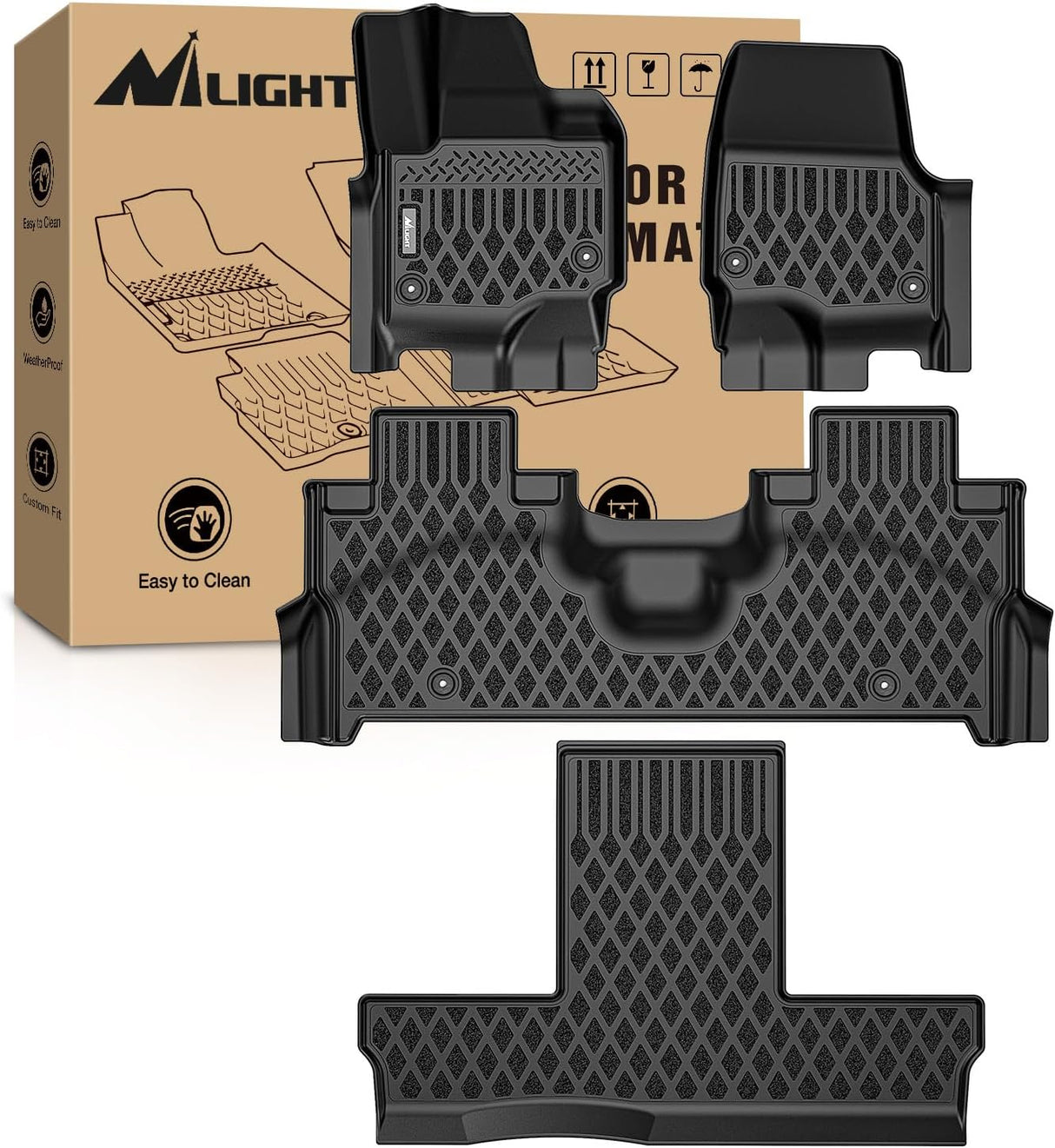 TPE Floor Mats for Ford Expedition Max Lincoln Navigator L 7 Seats 2025 2026 All Weather Custom Fit Heavy Duty Floor Liners