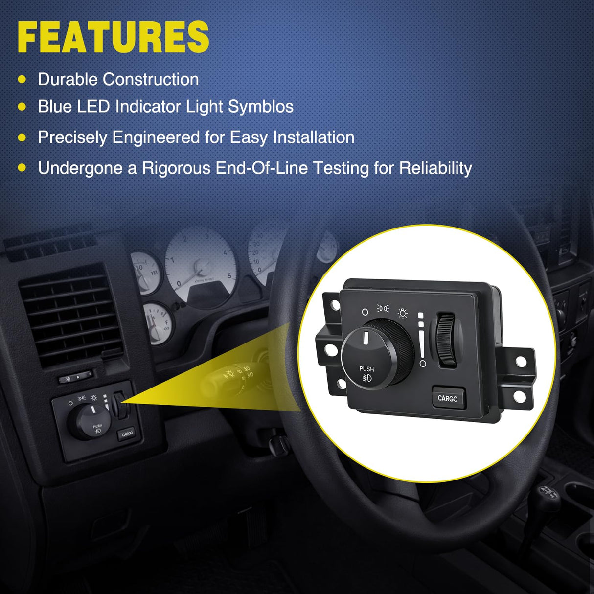 Headlight Dimmer Switch Compatible with 2006 2007 2008 2009 Dodge Ram 1500 2500 3500 2008-2010 Ram 4500 5500 2005-2011 Dakota 2007-2009 Durango 2006 Mitsubishi Raider w/Cargo Fog Light Switch