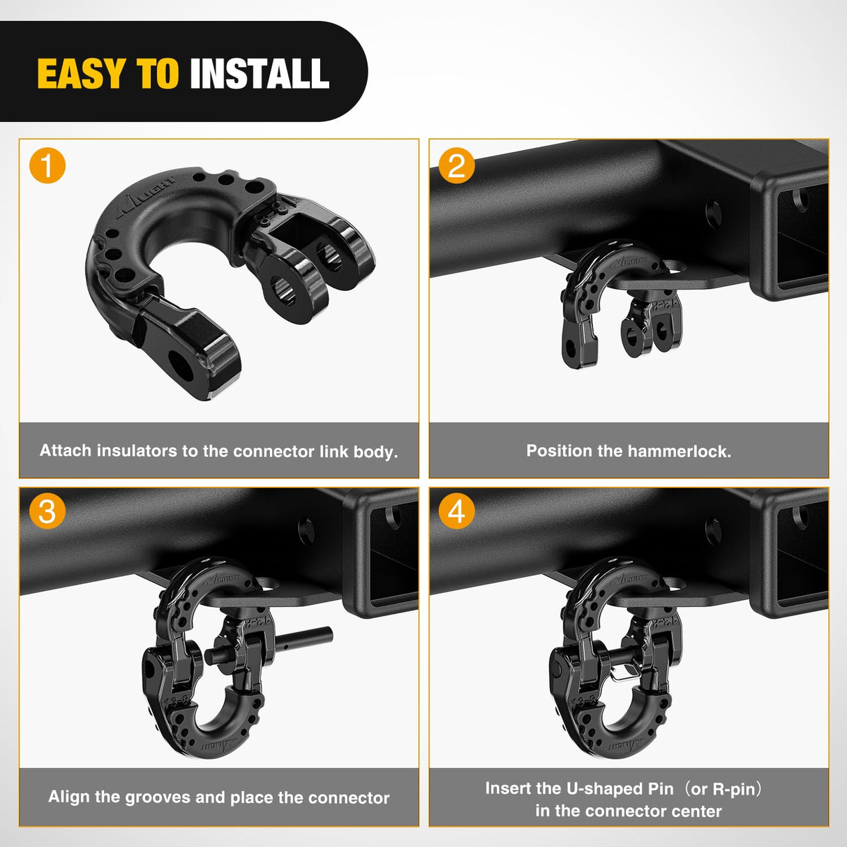 Safety Chain Connector Link, 1/2In Tow Hitch Hammerlock Coupling Link, 2 Pack Forged Steel Tow Chain Connector for Chain Link/Recovery Rope Link/Shackle, 12000 lbs Load Limit, Black