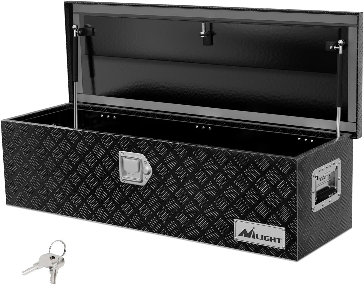 39 Inch Truck Tool Box Heavy Duty Aluminum Stripes Plated Pick Up Truck Bed Toolboxes 39 Inchx13 Inchx10 Inch Waterproof Storage Organizer for Bed of Truck RV Trailer with Side Handle Lock Keys, Black