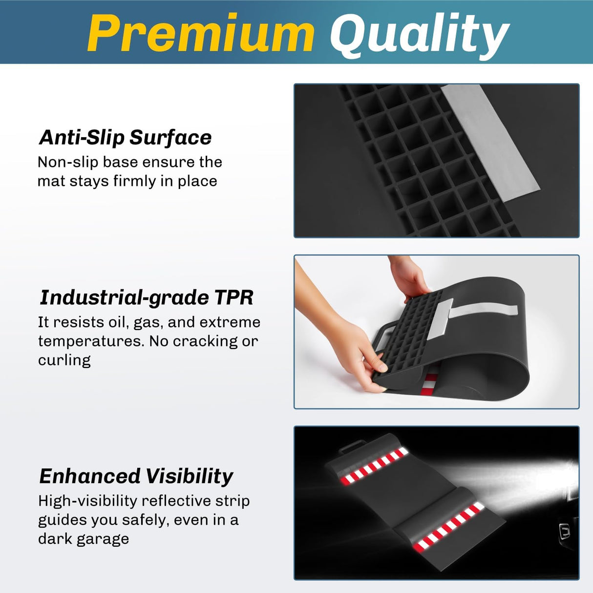 Garage Parking Mat, Durable Wheel Stop Pad Parking Aid with Reflective Strips for or Cars SUVs Trucks, 2-Pack