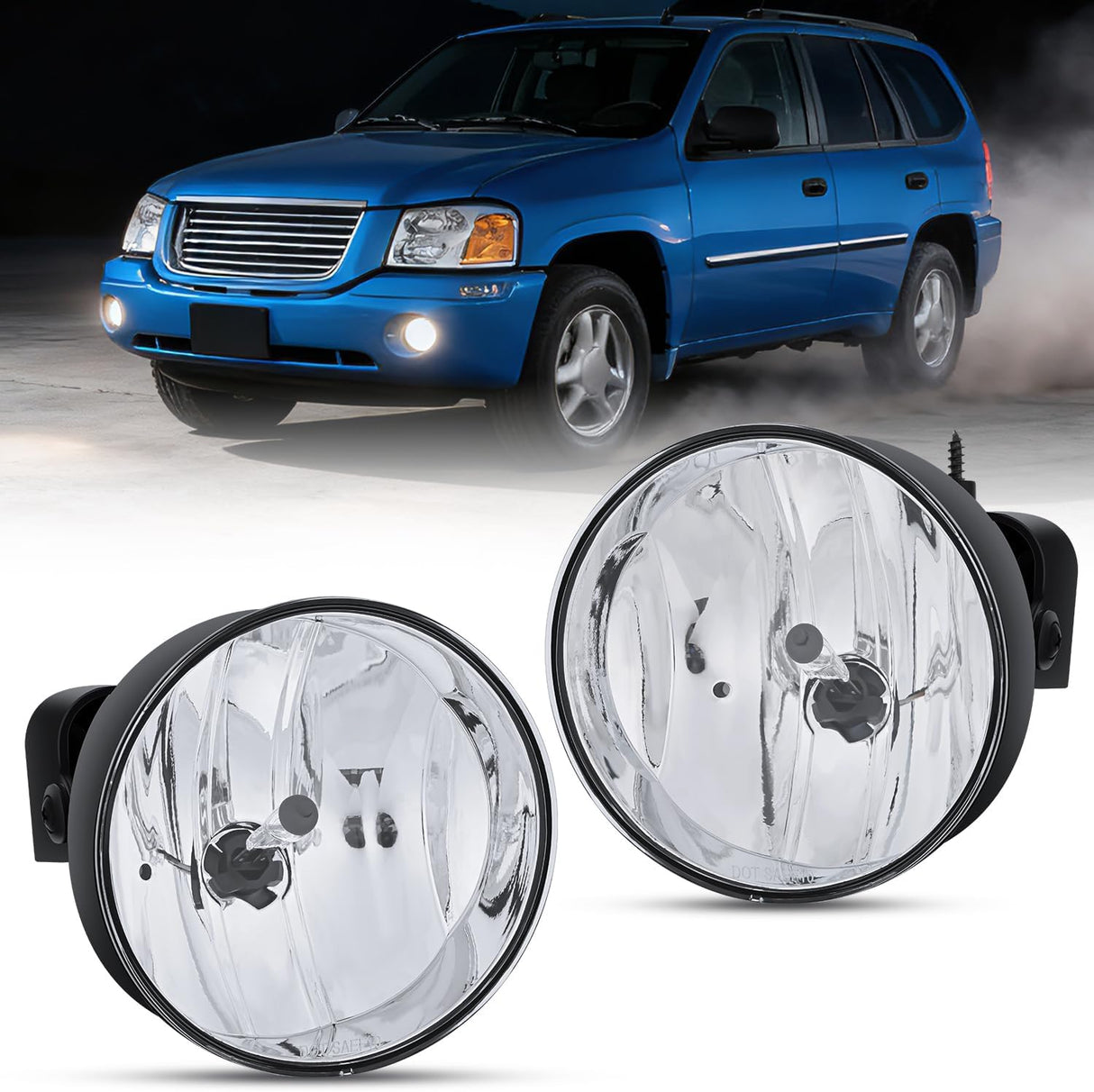 Fog Lights Assembly Compatible with 2002 2003 2004 2005 2006 2007 2008 2009 GMC Envoy Foglight Replacement w/880 12V 27W Bulbs Clear Lens