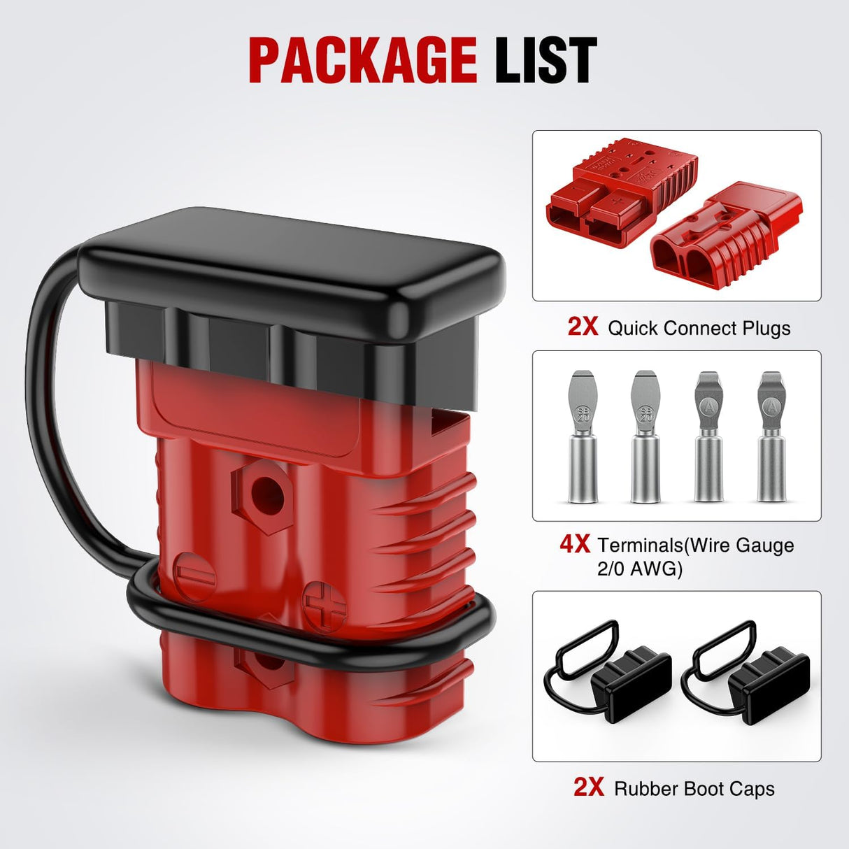 Anderson Connector 350AMP 2/0AWG Anderson Plug 12V-36V Battery Quick Connect/Disconnect Wire Harness Plugs Connectors Kit for 2/0 Gauge Cables Car ATV Trailer Towing Winch Motor, 2 Pack Red