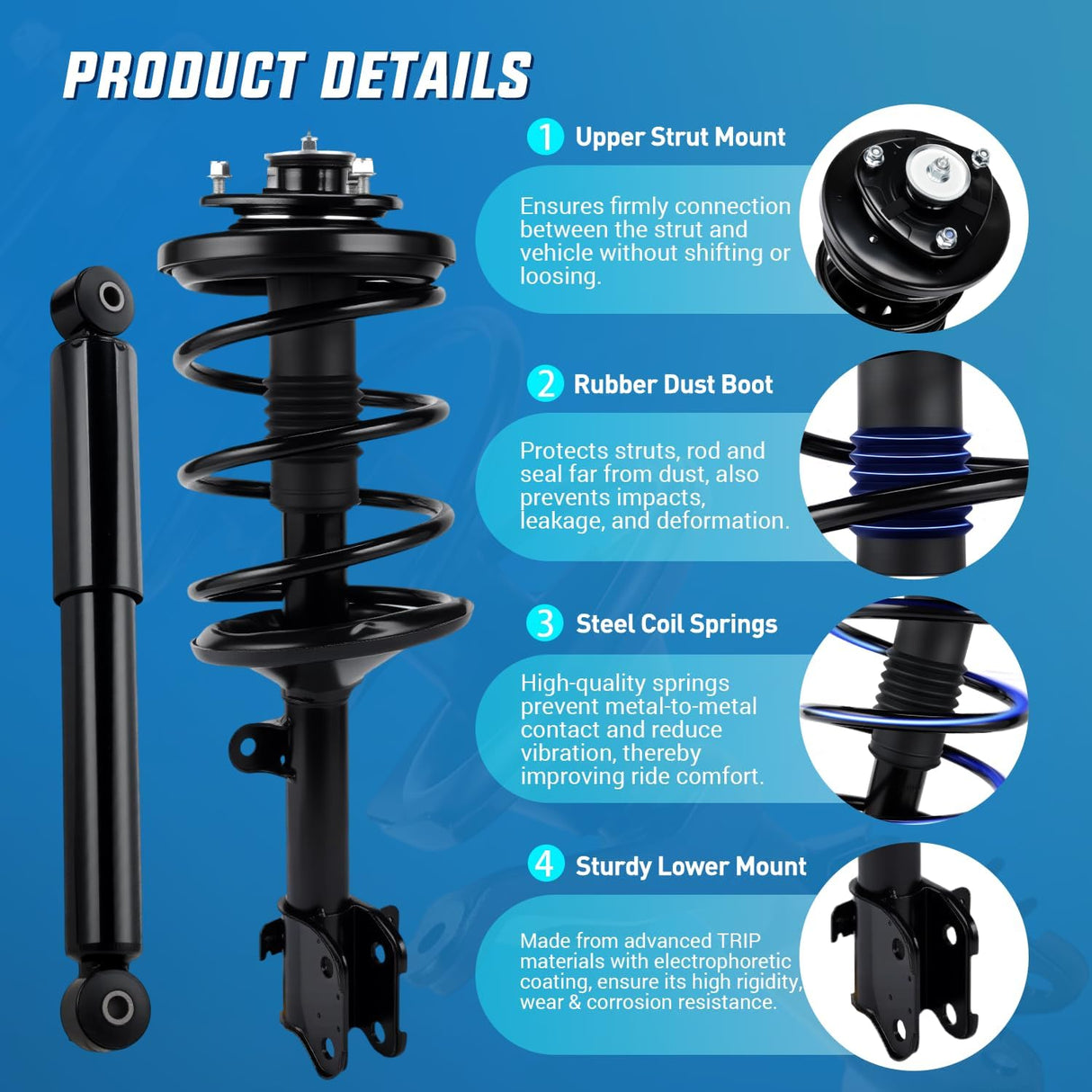 Front and Rear Struts Shocks Complete Assembly Kit Fit for Honda Pilot 2003-2008 Acura MDX 2001 2002, Pair Front Struts Coil Spring & 2 Rear Shock Absorber Replace OE#171451 171452 37246, 4PCS