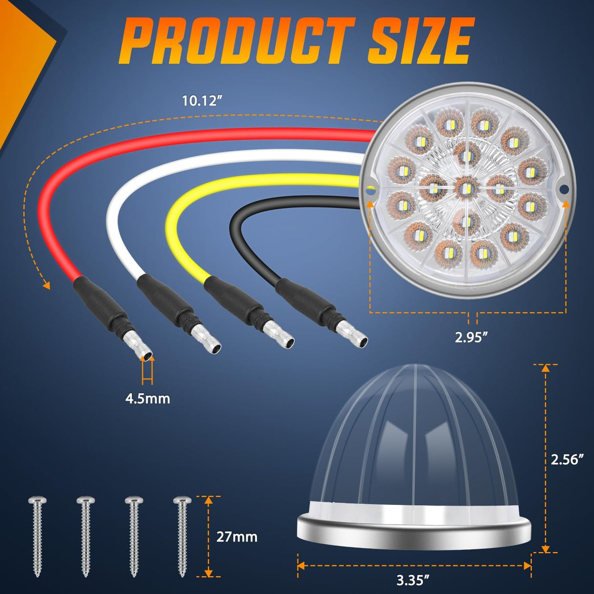 Dual Color Watermelon Light 2PCS 17 LED Red White Marker Lights | Stainless Bezel Side Marker Clearance Stop Brake 4 Pin IP68 Waterproof Fits Trailers Trucks Campers RVs ATVs UTVs Boats