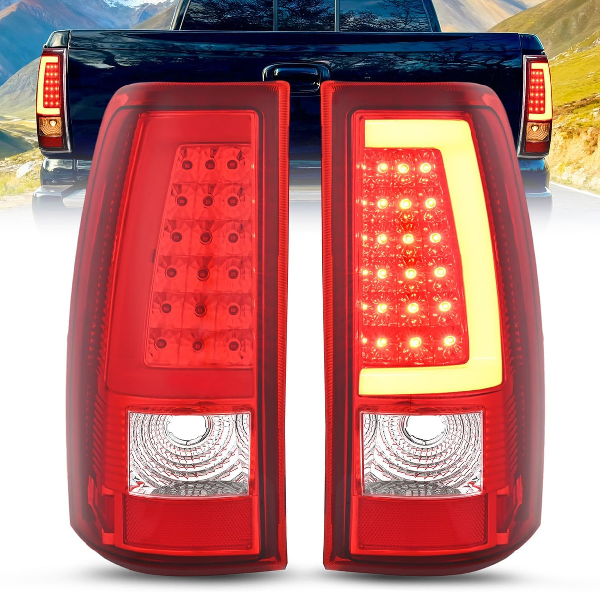 Taillight Assembly Compatible with 2003 2004 2005 2006 Chevy Silverado 1500 1500HD 2500 2500HD 3500 2007 Chevrolet Classic Incandescent Type Upgrade LED Tube Tail Lights Rear Brake Lamps