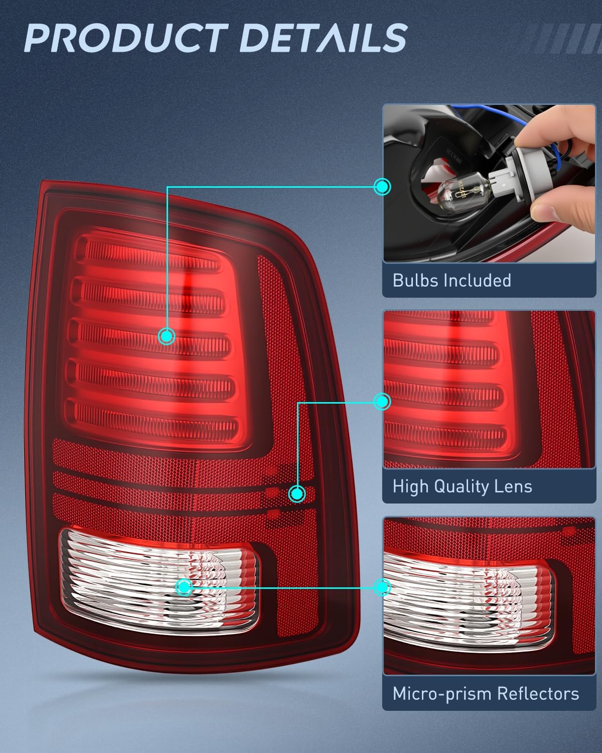 Taillight Assembly Compatible with 2013 2014 2015 2016 2017 2018 Dodge Ram 1500 2014-2018 Ram 2500 3500 LED Style Driver Side and Passenger Side Rear Tail Light with Bulbs