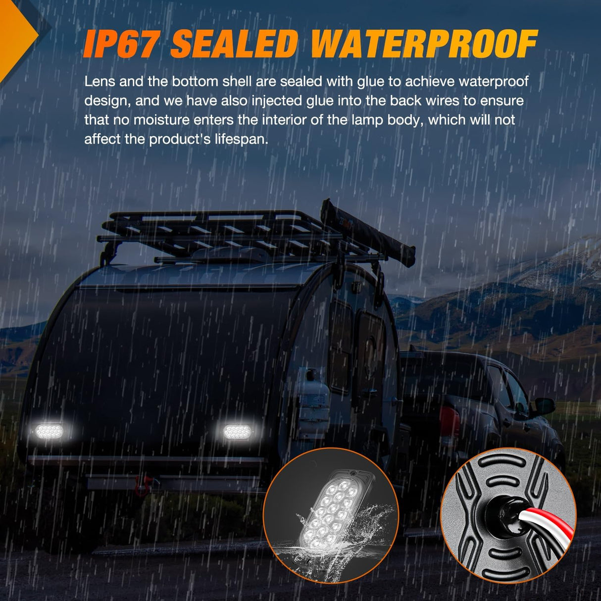 Taillight Assembly 4.4 Inch Aluminum Housing Tail Light 2 PCS 16 LED White Back Up Reverse Marker Lights Surface Mount IP67 Waterproof for 10-30V RV Camper Trailer Truck Bus Boat