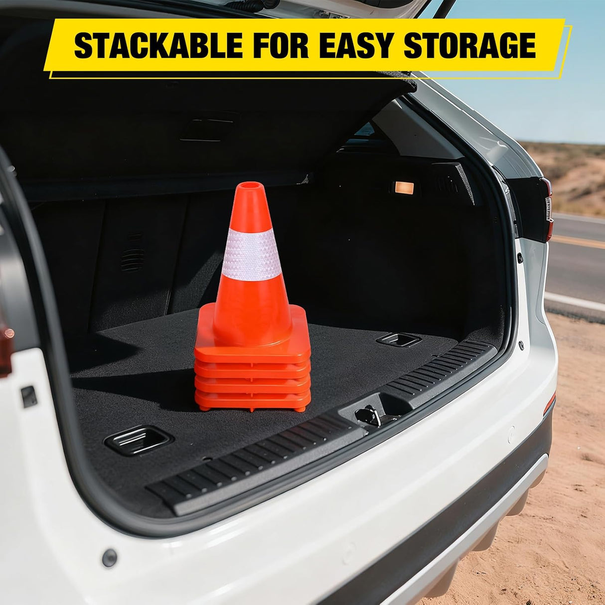 12 inch Traffic Safety Cones, 4 Pack Durable PVC Orange Cones with Reflective Collars for Road Safety, Parking, Construction Work, Sports Training