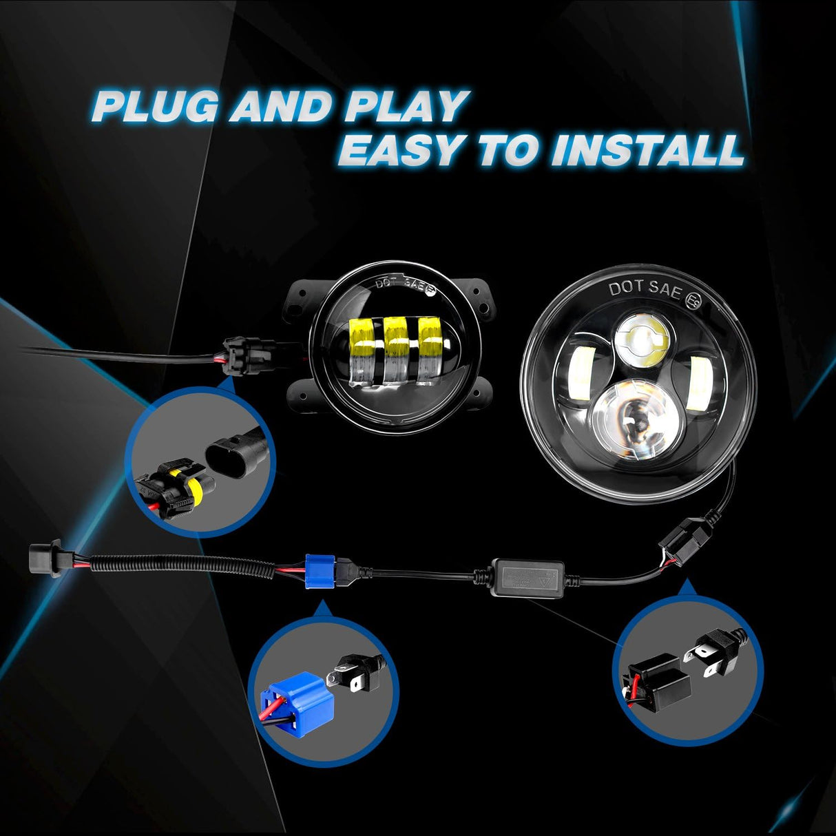 2PCS 7 Inch LED Headlight Compatible with Jeep 2PCS 4 Inch LED Fog Light for Jeep Wrangler 97-17 JK LJ CJ