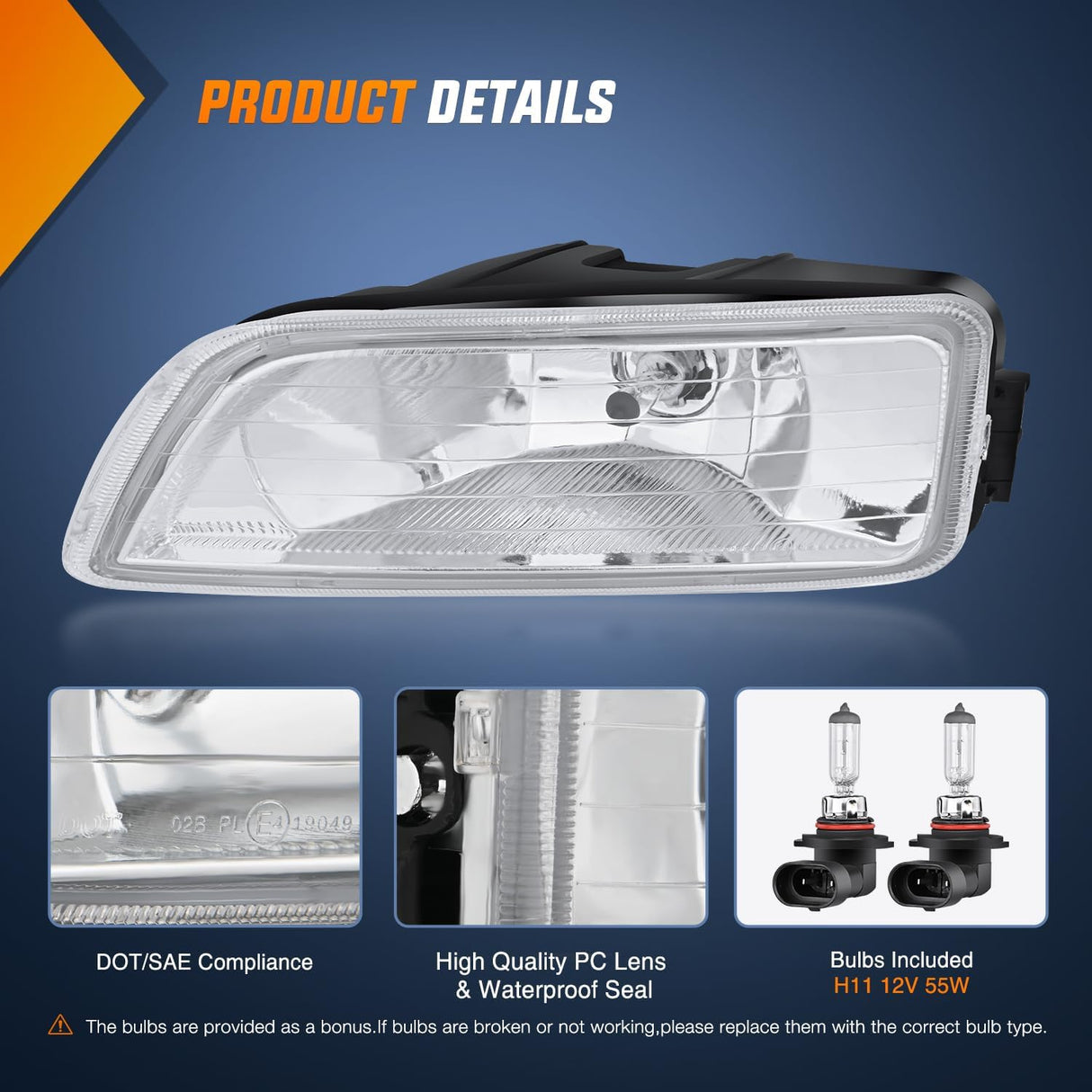 Fog Lights Assembly Compatible with 2003 2004 2005 2006 2007 Honda Accord 4Door Sedan 2004-2008 Acura TL w/H11 12V 55W Bulbs Clear Lens Driver and Passenger Side