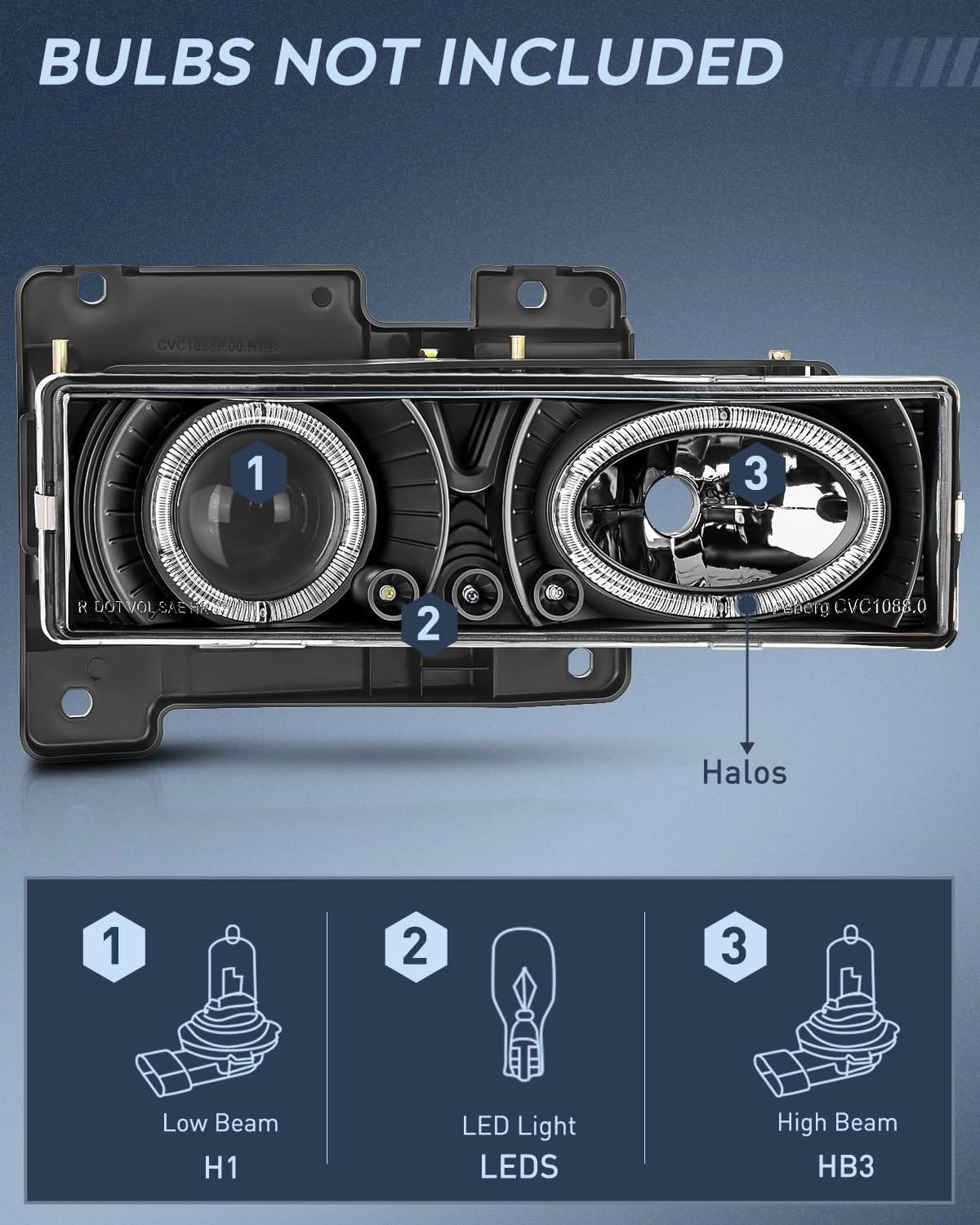 1988-1998 Chevy/GMC C10 C/K 1994-1999 Tahoe 1992-1994 Blazer 1992-1999 Yukon Suburban Headlight Assembly Black Housing Clear Lens Nilight