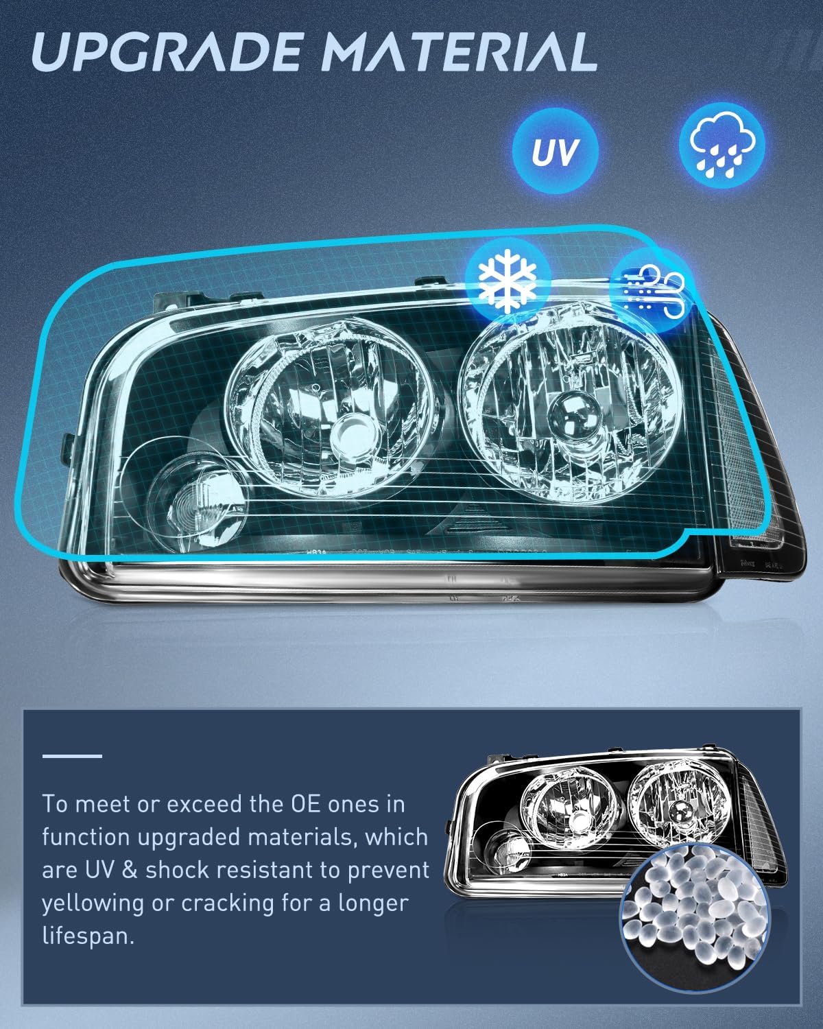 Headlight Assembly Compatible with 2006 2007 2008 2009 2010 Dodge Charger Black Housing Clear Reflector Lens Headlights Replacement Bumper Lamp Set Driver and Passenger Side