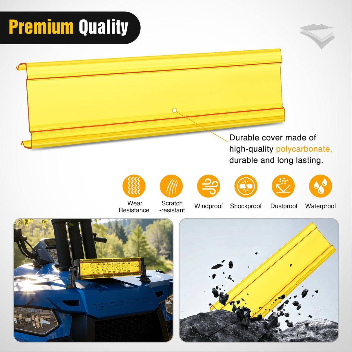 13.5 Inch Spot Flood Combo LED Light Bar Yellow Cover | Protective Durable Polycarbonate Lens, Waterproof Dustproof Scratch-Proof for Side-Mounted Bumper Off Road Driving Fog Lamp