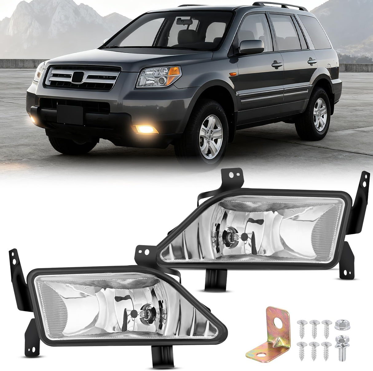 Fog Lights Assembly Compatible with 2006 2007 2008 Honda Pilot w/H11 12V 55W Bulbs Clear Lens Driver and Passenger Side