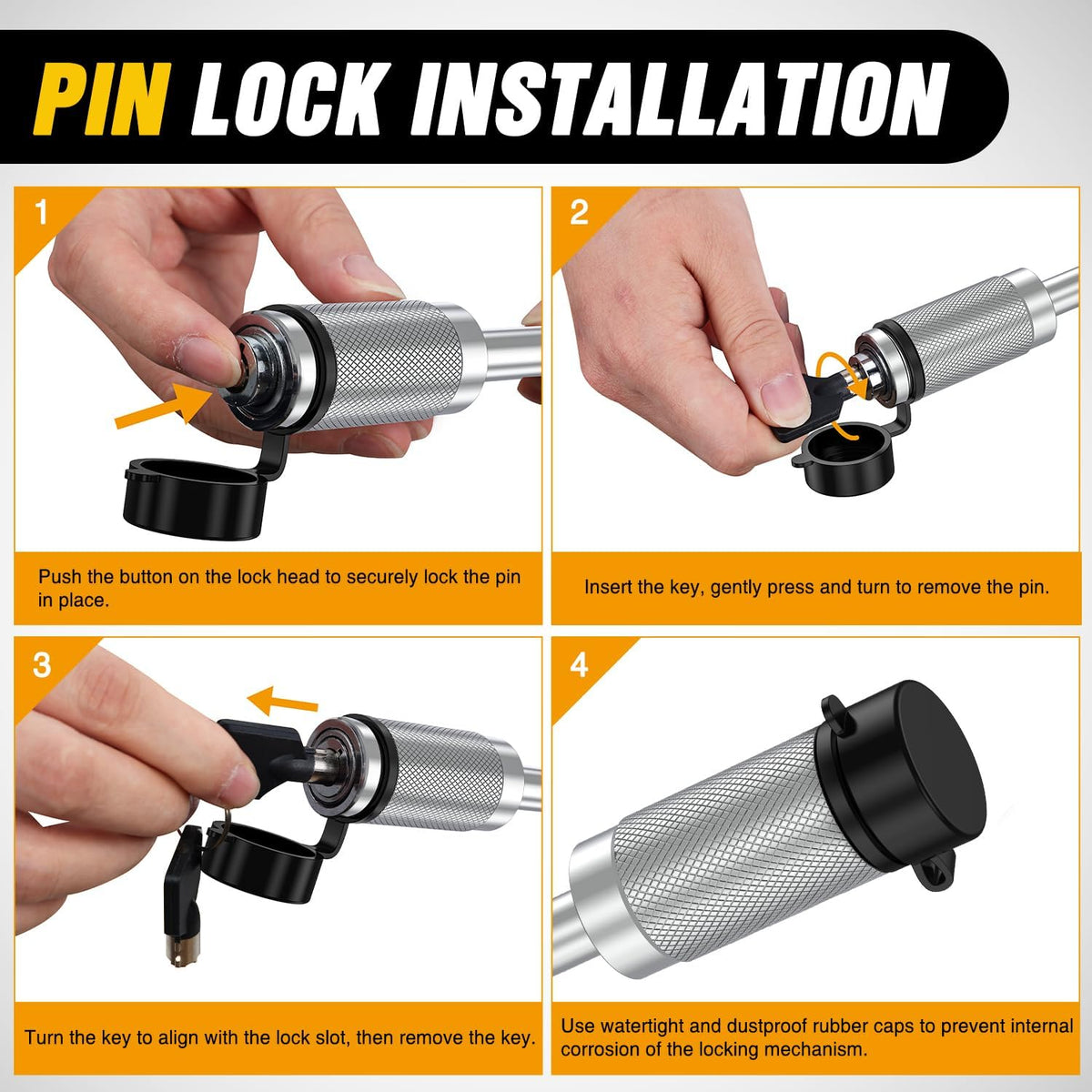 Trailer Hitch Lock Pin 1/2 Inch & 5/8 Inch Locking Receiver Hitch Pin Keyed Unique Weatherproof Anti-Theft Lockable Fits 2 Inch 2-1/2 Inch & 1-1/4 InchReceiver Tow Truck Boat Bike Truck Silver