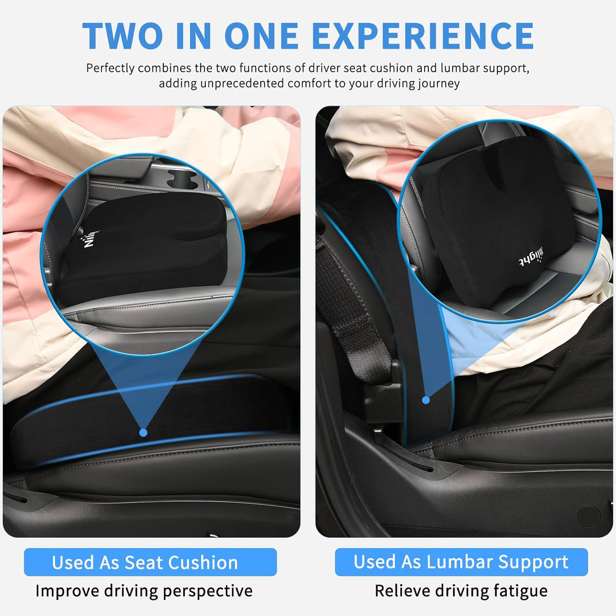 Car Seat Cushion Black Velvet Gel Memory Foam Seats Soft and Comfortable Suitable for Daily Life and Driving Relieves Sciatica and Tailbone Pain Improves Drive Vision