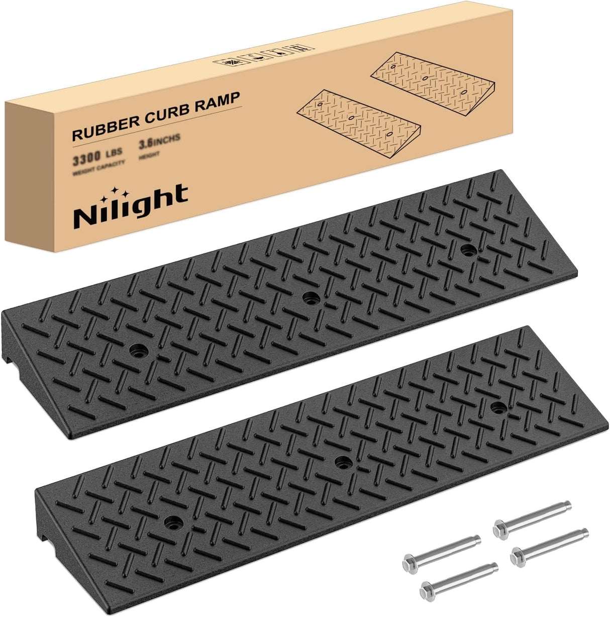 3.2 Inch Rise Curb Ramps, Heavy Duty Rubber Driveway Threshold Shed Ramp for Sidewalk Cars Lawn Mower Wheelchairs Motorcycles, 3300lbs Load Capacity