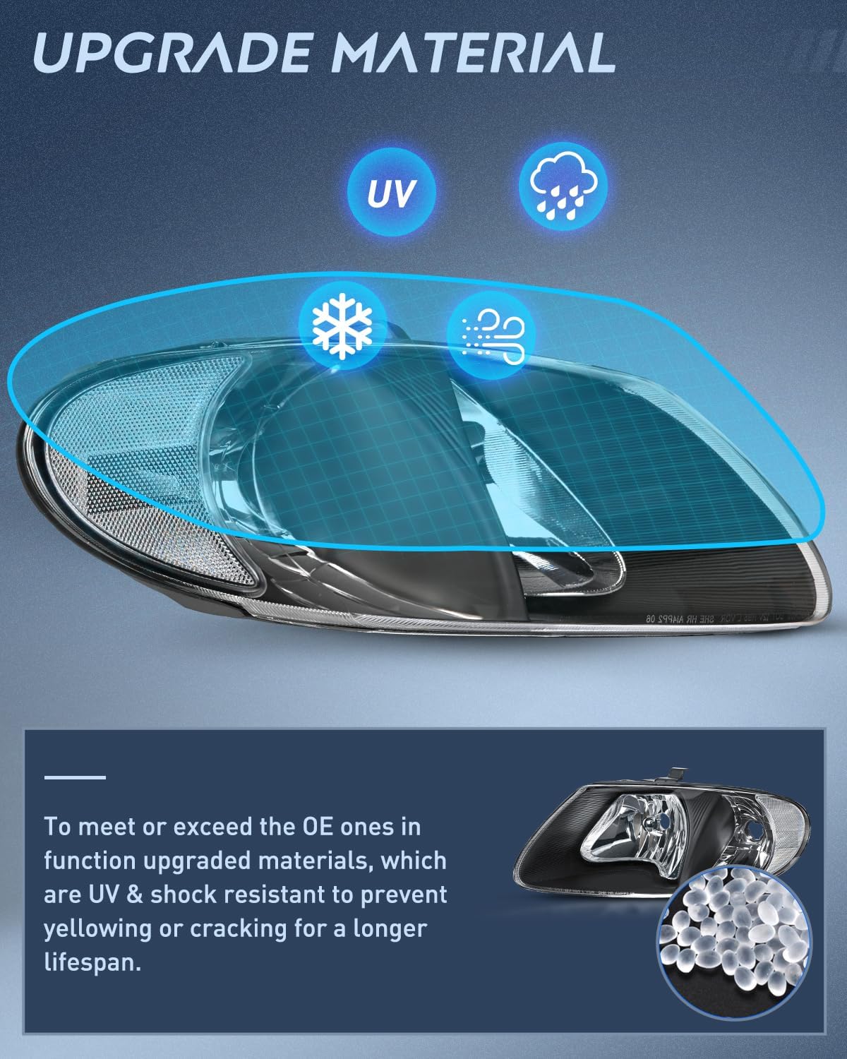 2001-2007 Chrysler Town & Country 2001-2003 Voyager 2001-2007 Dodge Grand Caravan Headlight Assembly Black Case Clear Reflector Nilight