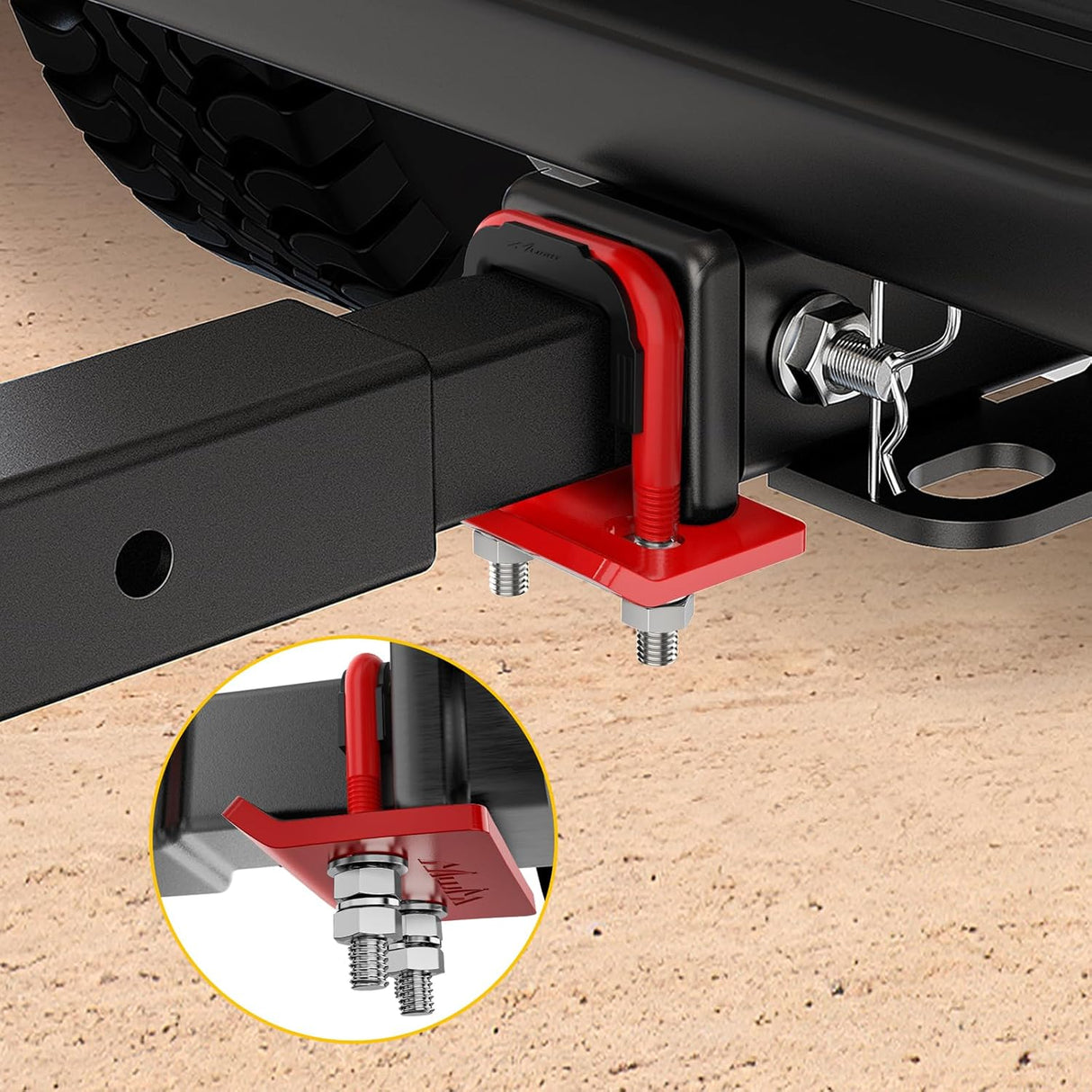 Trailer Hitch Tightener for 2 Inch Trailers Hitches Mount Anti Rattle Heavy Duty Steel with Rubber Cover Red U Bolt Glossy Coating Plate Electrophoresis Anti-Rust Triple Protective