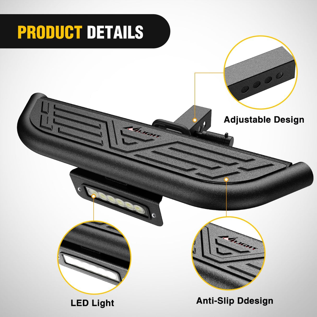 Hitch Step 2 Inch Receiver Universal with LED Light, Pin Lock and U-Bolts Stabilize,Rear Bumper Guard for Pickups Trucks Vans SUVs ATVs
