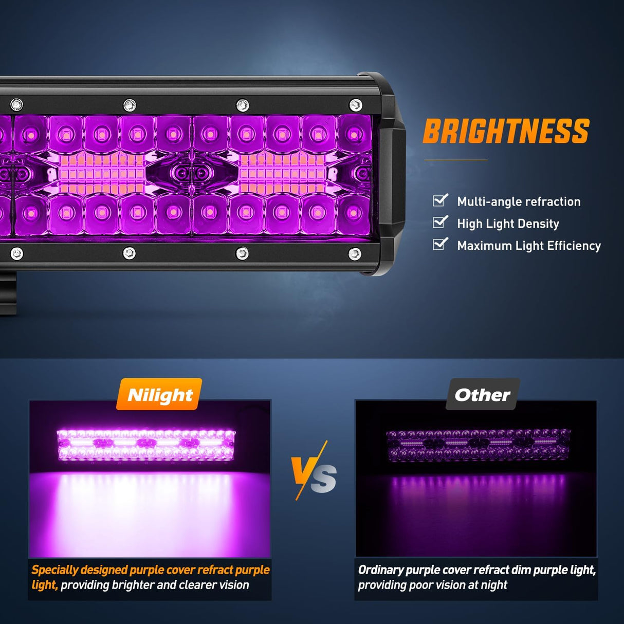 12 Inch LED Light Bar Purple Triple Row 240W Flood Spot Combo Off Road Driving Decoration Neon Hunting Lighting for UTV Pick-up Van Boat Tractor